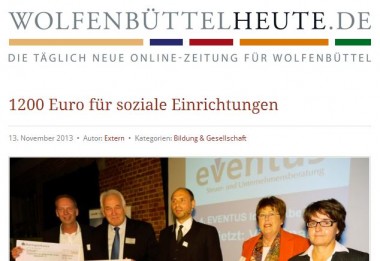 Pressebericht über EVENTUS-Spende auf WolfenbüttelHeute
